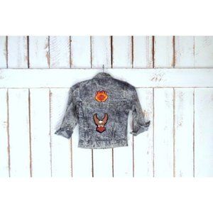 Vintage kids black grey acid stone wash Harley Davidson patch denim jean jacket